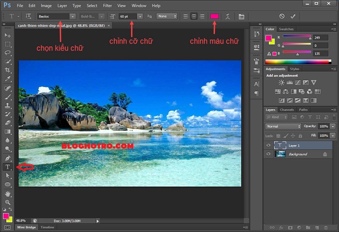 Hướng dẫn chèn thêm chữ vào ảnh trên phần mềm photoshop CS6